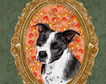 Gepersonaliseerde aquarel huisdierportret: aangepast hond- of katschilderij (digitaal afdrukbaar), portret in retrostijl