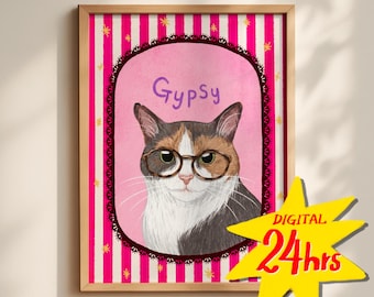 Custom Badly Drawn Pet Portrait, Unique Cat Poster, Digital download custom portrait, last minute gift