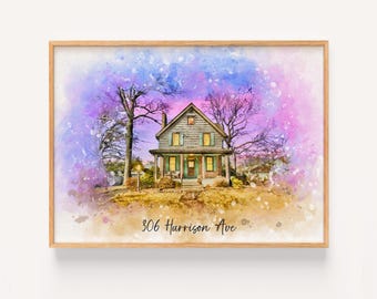 Personalized Watercolor House Portrait: New Home Gift (Digital File Available)
