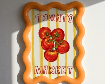 Trendy Wall art Tomato market Print: Retro Kitchen Wall Art, Tomato kitchen decor, Tomato drawing, pencil drawing tomato