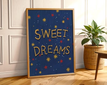 Trendy Boys room Print, Retro Children Wall Art, Sweet dreams print, Modern wall art, boy room decor, navy boy room print
