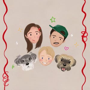Ilustración personalizada, retrato de dibujos animados personalizado, dibujo a lápiz, retrato digital imprimible, regalo de Navidad personalizado, retrato familiar. imagen 12