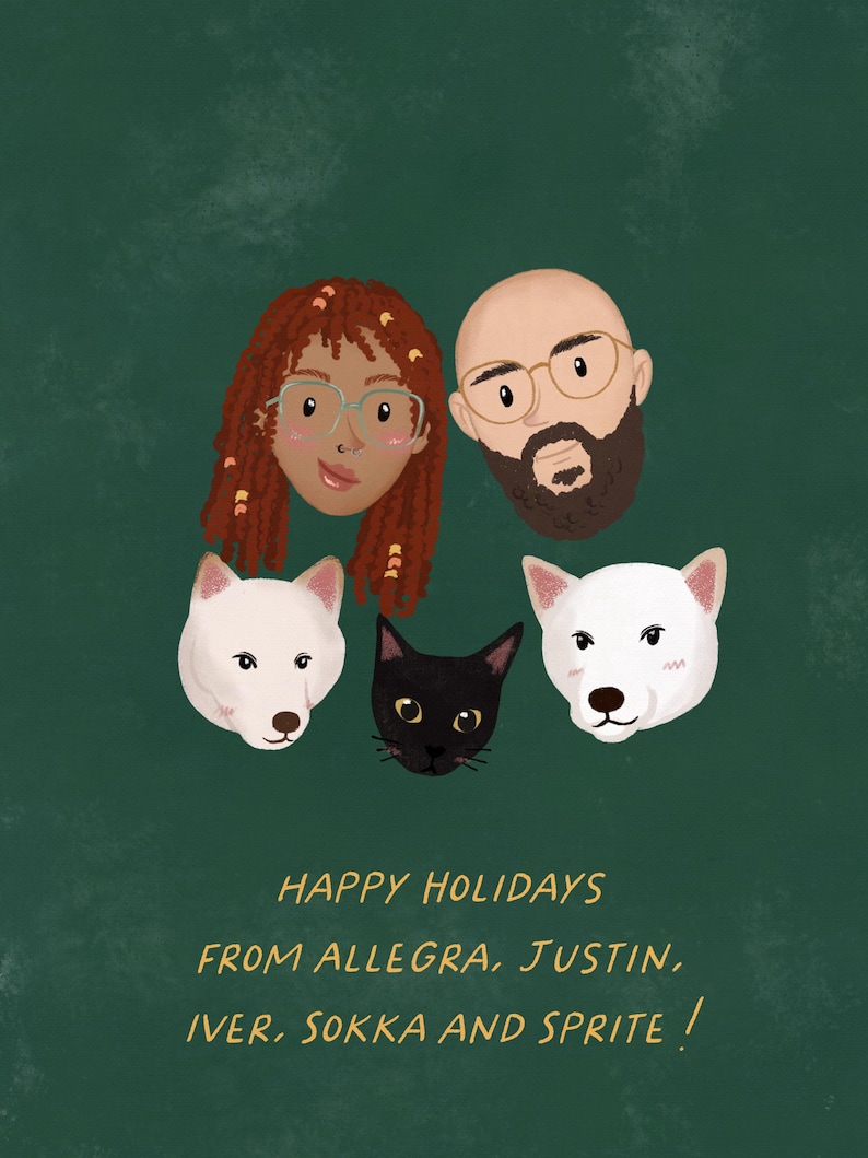 Ilustración personalizada, retrato de dibujos animados personalizado, dibujo a lápiz, retrato digital imprimible, regalo de Navidad personalizado, retrato familiar. imagen 4