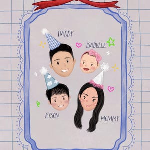 Ilustración personalizada, retrato de dibujos animados personalizado, dibujo a lápiz, retrato digital imprimible, regalo de Navidad personalizado, retrato familiar. imagen 18