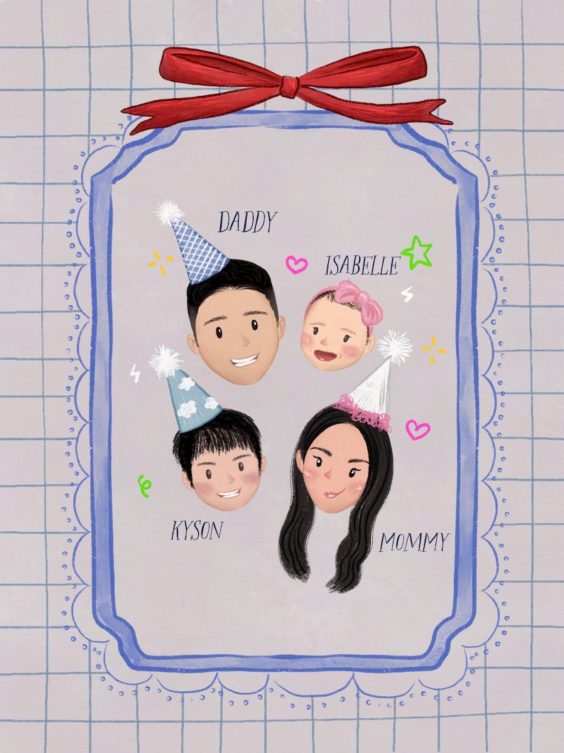 Ilustración personalizada, retrato de dibujos animados personalizado, dibujo a lápiz, retrato digital imprimible, regalo de Navidad personalizado, retrato familiar. imagen 18