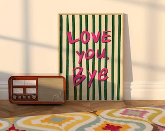 Trendy Typography Print: Retro Wall Art Digital Download, Stripe love word poster