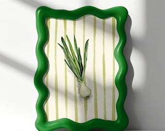 Watercolor Green Onion Print: Minimal Kitchen Art, Green Onion poster