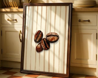 Watercolor Coffee Bean Print: Minimalist Cafe Wall Art, coffee art