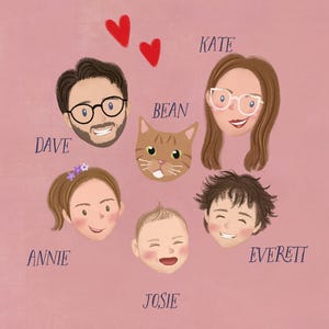 Ilustración personalizada, retrato de dibujos animados personalizado, dibujo a lápiz, retrato digital imprimible, regalo de Navidad personalizado, retrato familiar. imagen 9