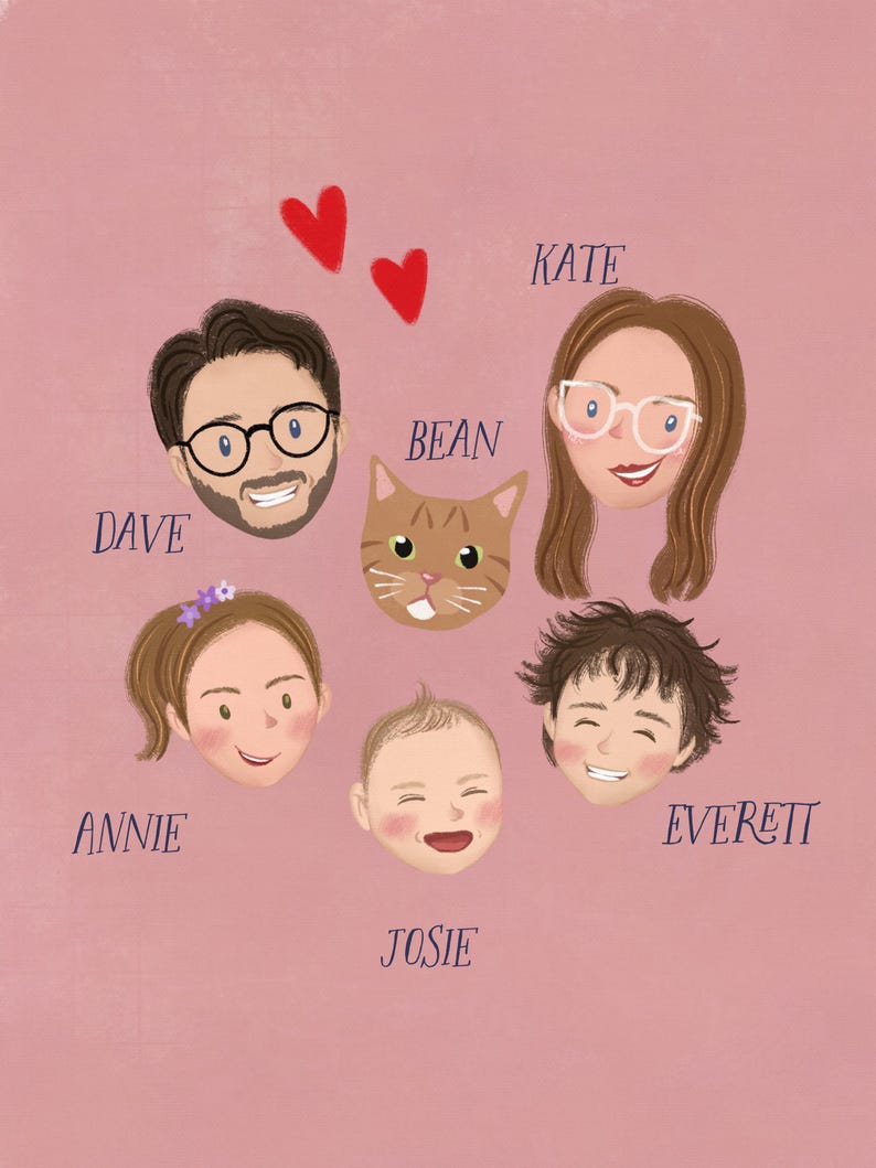 Ilustración personalizada, retrato de dibujos animados personalizado, dibujo a lápiz, retrato digital imprimible, regalo de Navidad personalizado, retrato familiar. imagen 9