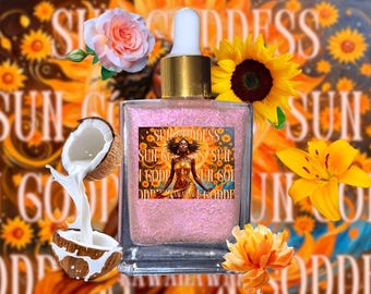 Sun•Goddess | Shimmer Body Oil | Crystal Oil | Beach Rose, Peach Peony, Coconut Milk, Sugar, Lily, Fruit