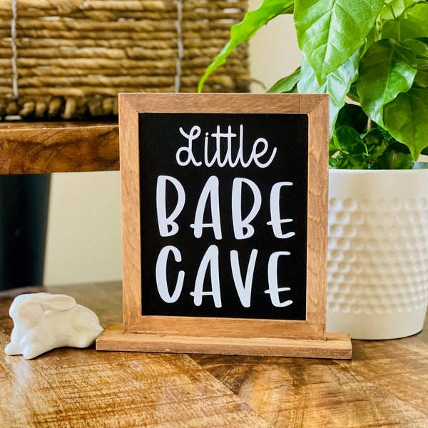 Nursery Shelf Sign | Small Nursery Sign | Chalkboard and Stained Wood | Little Babe Cave | Little Man Cave | Handmade Kid’s Room Sign