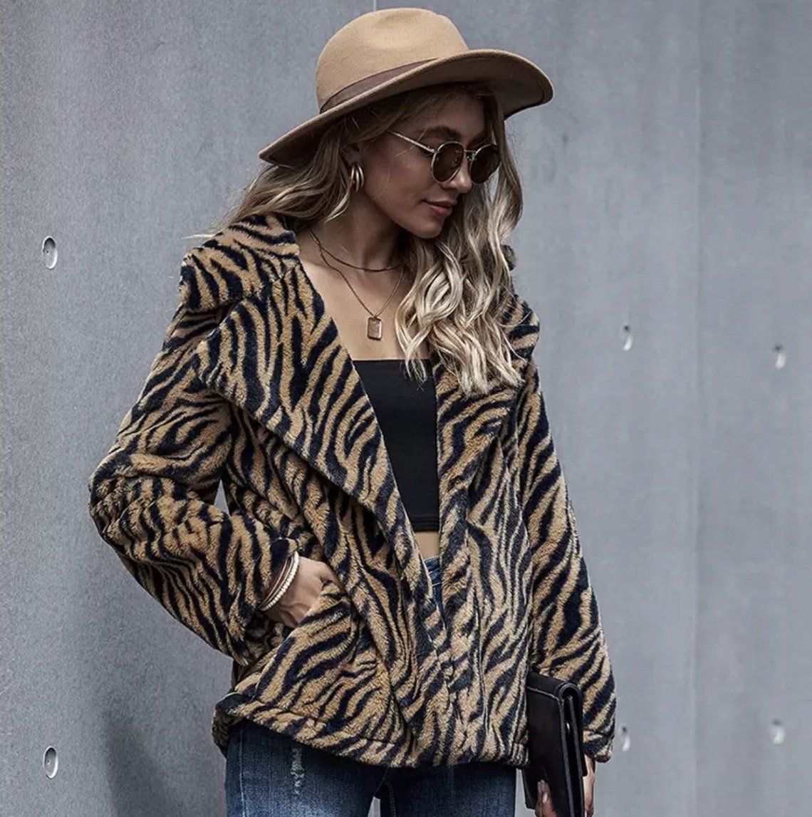 Tiger Print long Sleeve Overcoat Jacket Etsy