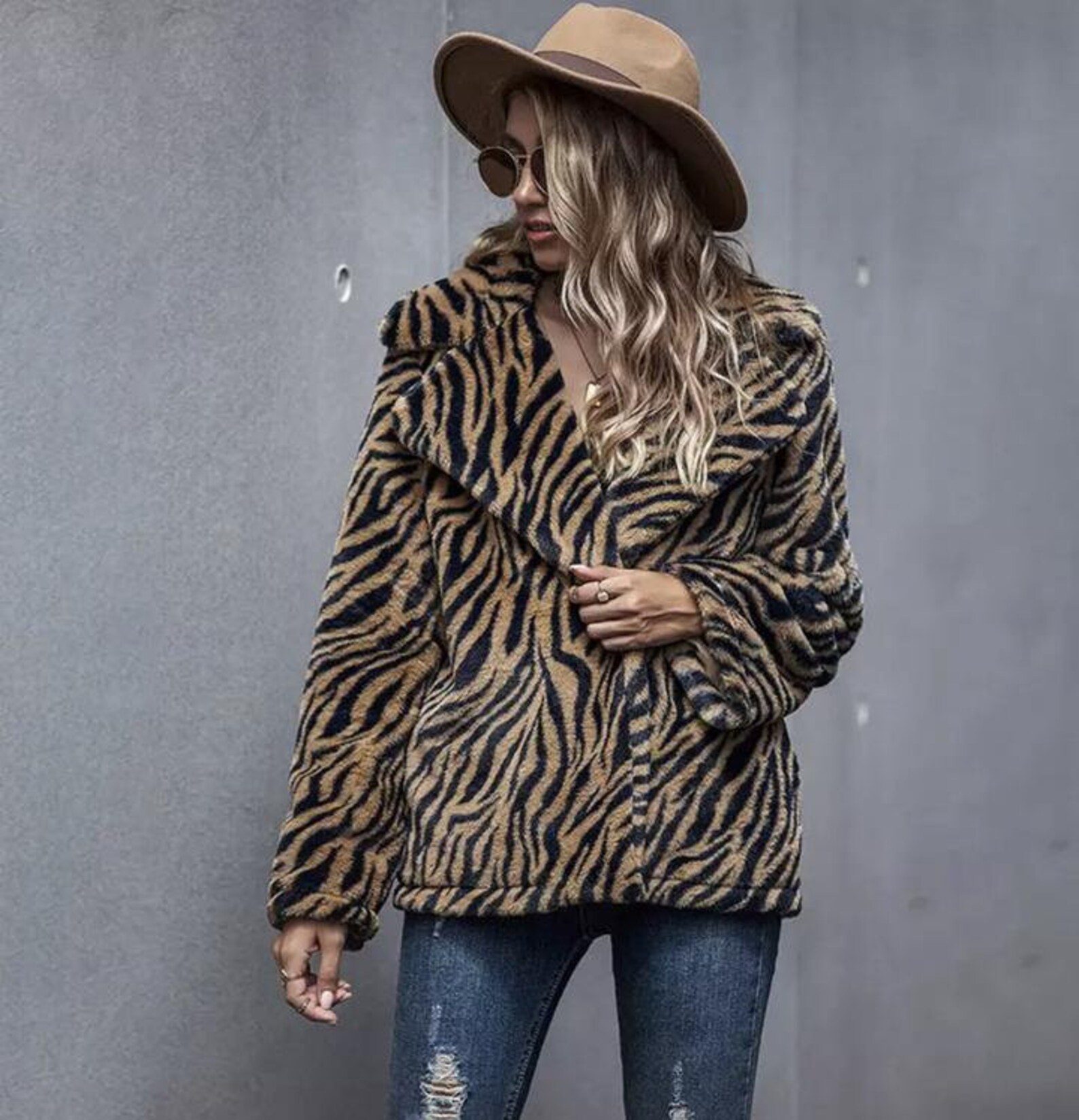 Tiger Print long Sleeve Overcoat Jacket Etsy