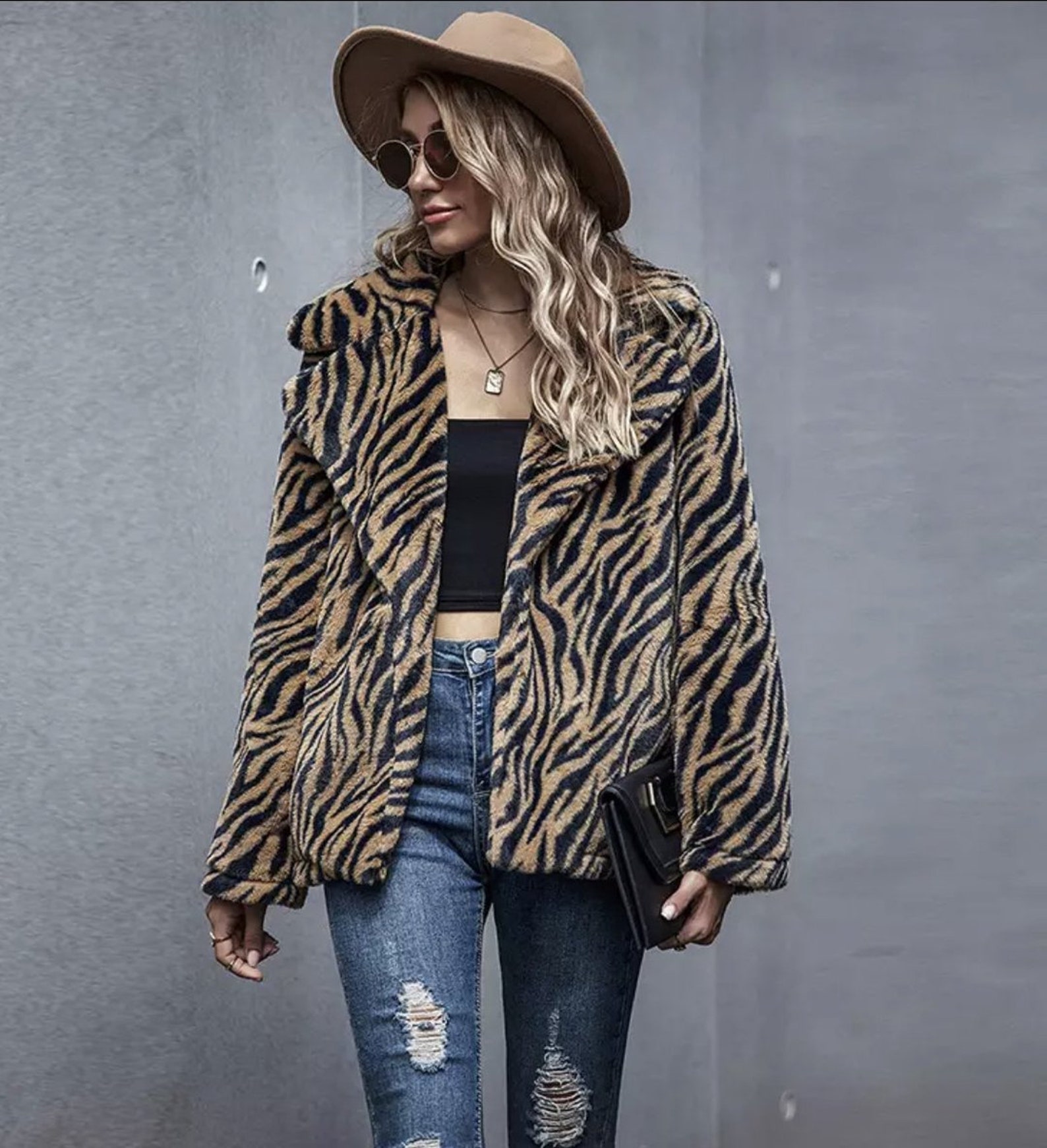Tiger Print long Sleeve Overcoat Jacket Etsy