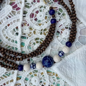 Talavera long beaded boho neck loft women wood ceramic lava bead