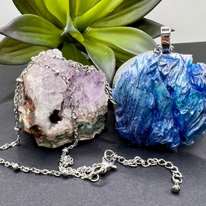 Handmade resin pendant on stainless steel satellite chain