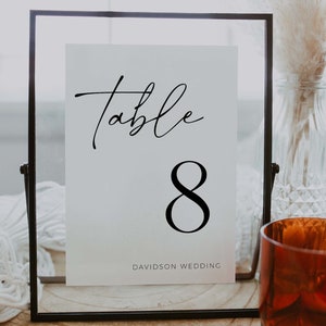 Table Number Modern Minimalist Wedding Script Font Banquet Wedding Business Holiday Bridal Baby Shower Reception Editable Template | RUE