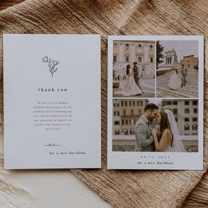 Bearbeitbare Hochzeit Dankeskarte mit Bild Collage | JAKE | Floral Elegant Garden Rose Einzigartiges Klassisches Brautpaar Mr Mrs Theme für Hochzeit