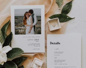 Modern Wedding Invitation Simple Editable Template RSVP Online Minimalist Reception Invite Card 5x7 With Add Picture Photograph | COLE |