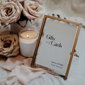 CREMA | Geschenken en kaarten ondertekenen moderne minimalistische partij gunst tabel voor gasten bewerkbare afdrukbare digitale download klassiek cursief uniek eenvoudig