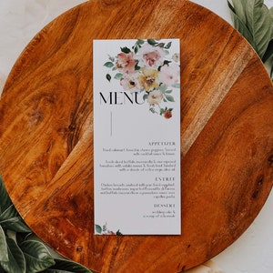 Floral coloré rose Orange rouge vert printemps été Menu modèle modifiable bébé douche nuptiale fille anniversaire mariage dîner de répétition | JOSS