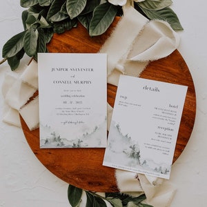 PAINTED FOREST Wedding Invitation Editable Template RSVP Detail Simple Mountain Forest Wilderness Outdoor Twilight National Park Greenery image 2