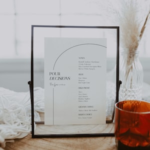 Pour le modèle modifiable du menu de la barre de décisions | POUSSIÈRE | Modèle de fiançailles de mariage de menu de banquet d'événement industriel minimaliste de menu de barre moderne