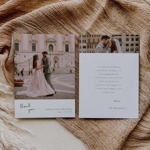 Dankeschön-Karte für Familie und Freunde für Hochzeitszeremonie-Geschenke Bearbeitbare Vorlage 5x7-Karte mit Bild hinzufügen Foto Modern Minimalist 5x7