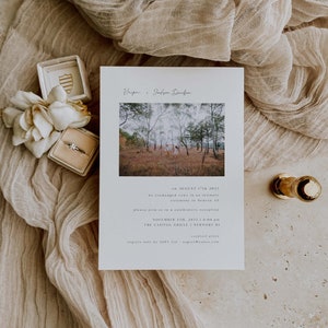 Wedding Elopement Announcement Celebratory Reception Invitation with Picture Photo Editable Template Modern Simplistic White Neutral Card image 2