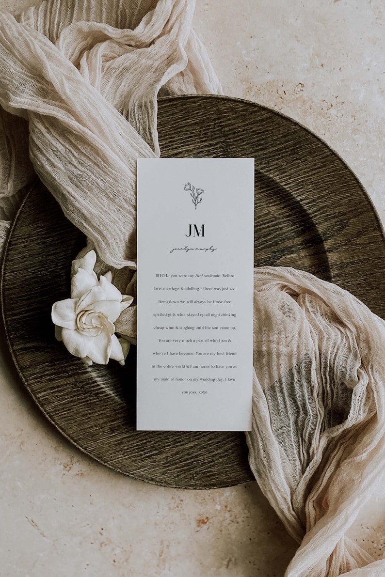 JAKE Thank You Name Card For Wedding Party Guest Dinner Sign Editable Template Rose Romantic Modern Minimalist Floral Boho Chic Elegant image 1