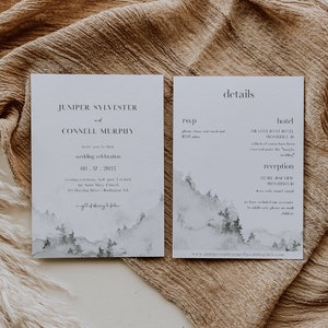 PAINTED FOREST Wedding Invitation Editable Template RSVP Detail Simple Mountain Forest Wilderness Outdoor Twilight National Park Greenery image 4