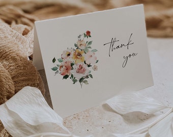 JOSS | Thank You Card Folded Template With Floral Design Simple For Personalized Message Japanese Garden Outdoor Boho Flowers Spring Summer