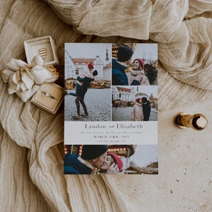 Plantilla editable para guardar la fecha con múltiples opciones de imagen Collage Plantilla de bricolaje para anuncio de matrimonio, recepción de boda minimalista moderna