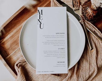 Modern Dinner Menu For Casual Business Wedding Baby Shower Work Party Graduation Holiday Minimalist Event Editable Template Digital Download