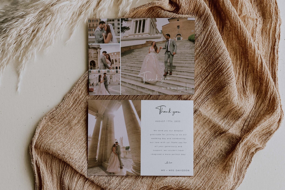 Thank You Card Double Sided With Picture Photo Collage for Wedding ...