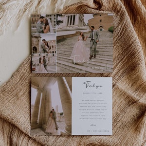 Cartão de agradecimento dupla face com colagem de fotos, para casamento, aniversário, chá de bebê, moderno, minimalista, mensagem personalizada, fácil