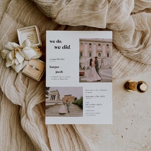 We Do We Did We Eloped Ogłoszenie Nowożeńcy Weselne Przyjęcie Zaproszenie Celebracja Nowoczesny Minimalistyczny Motyw Z Obrazkiem Unikalna Karta