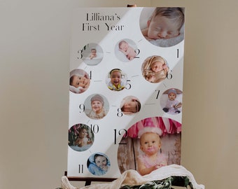 Children's First Year Collage First Birthday Twelve Month Collage Editable Template | ELLIE | Modern Design White Background Gender Neutral