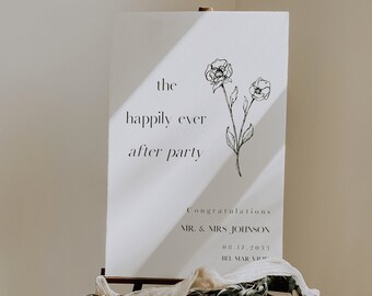 LOLITA | The Happily Ever After Party Wedding Reception Editable Template Wedding Welcome Sign Floral Elegant Modern Chic Boho Rustic Sign