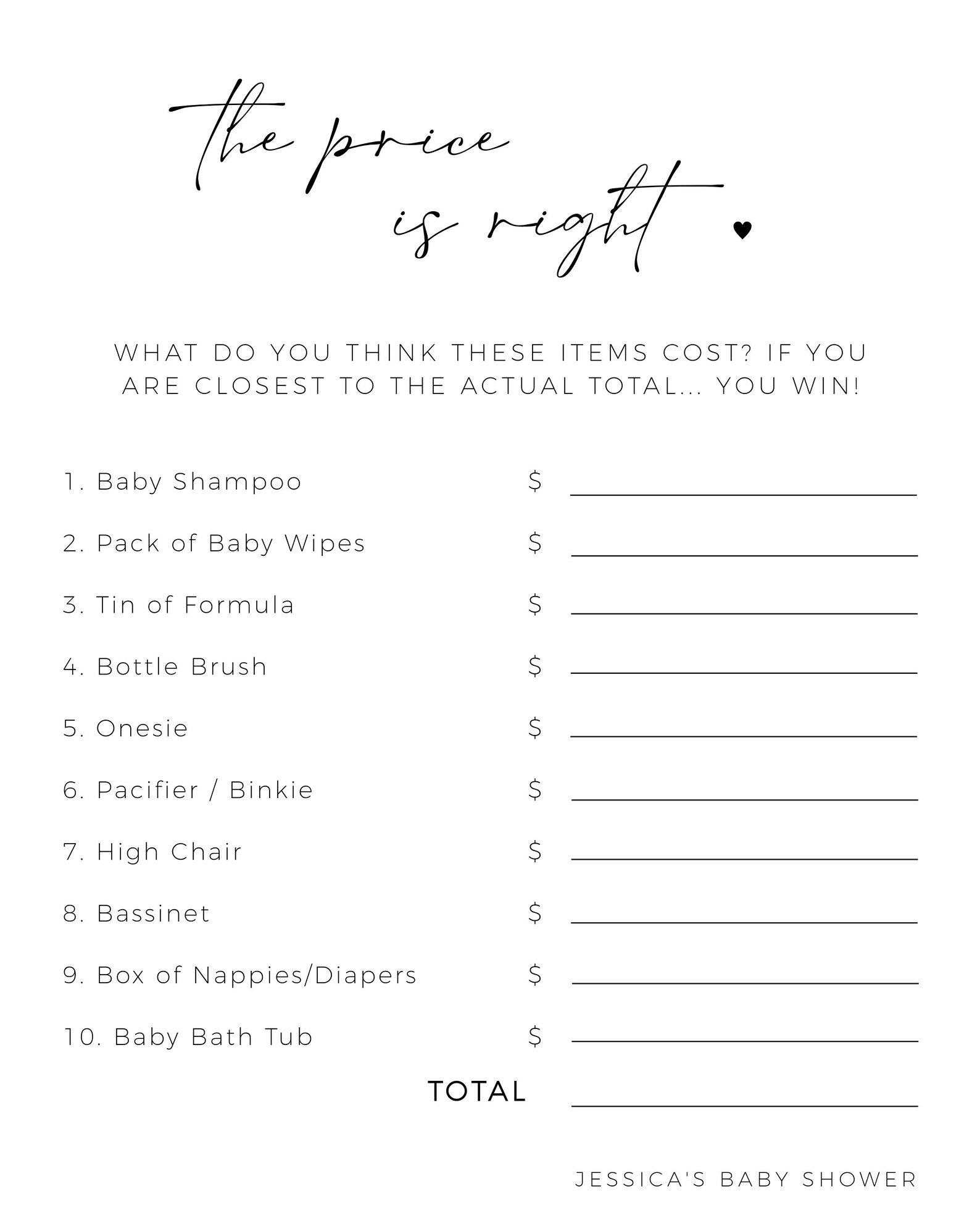 The Price is Right Baby Shower Game Editable Printable Template Modern ...