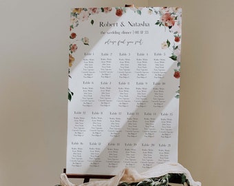 no assigned seating wedding sign Seating Chart For Ceremony Guests Floral Spring Blossom Summer Girl Pink Orange Green Garden Boho Outdoor Enchanted Template Editable | JOSS