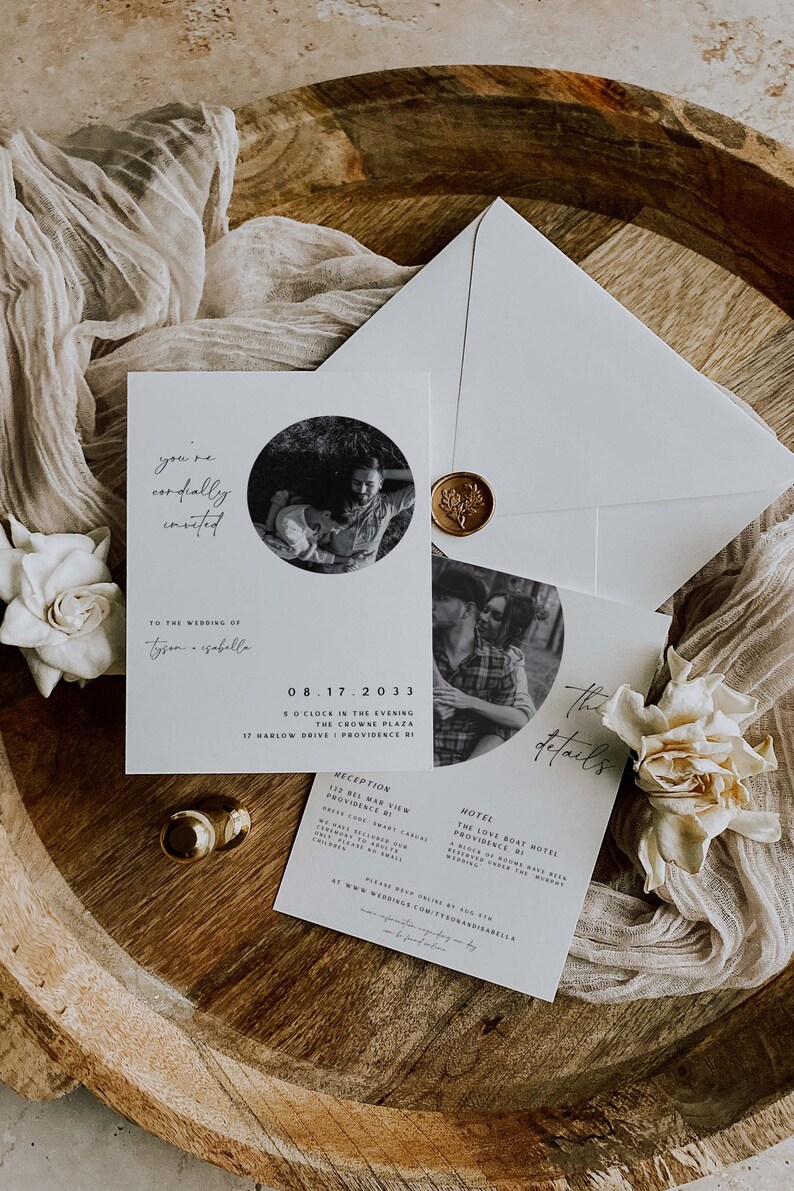 Minimalist Wedding Invitation With Picture MORIAH Editable Template Digital Download Easy Simple Wedding Invitation Modern Retro Theme image 1