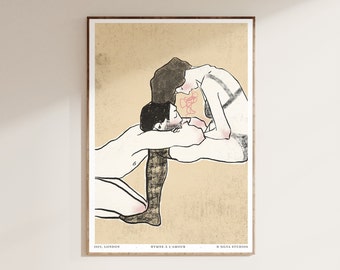 Giclée Art Print, Line Art Print, Modern Art Decor, Love Poster, Couples Portrait, Schiele Art Inspired, Ideal Gift for Her