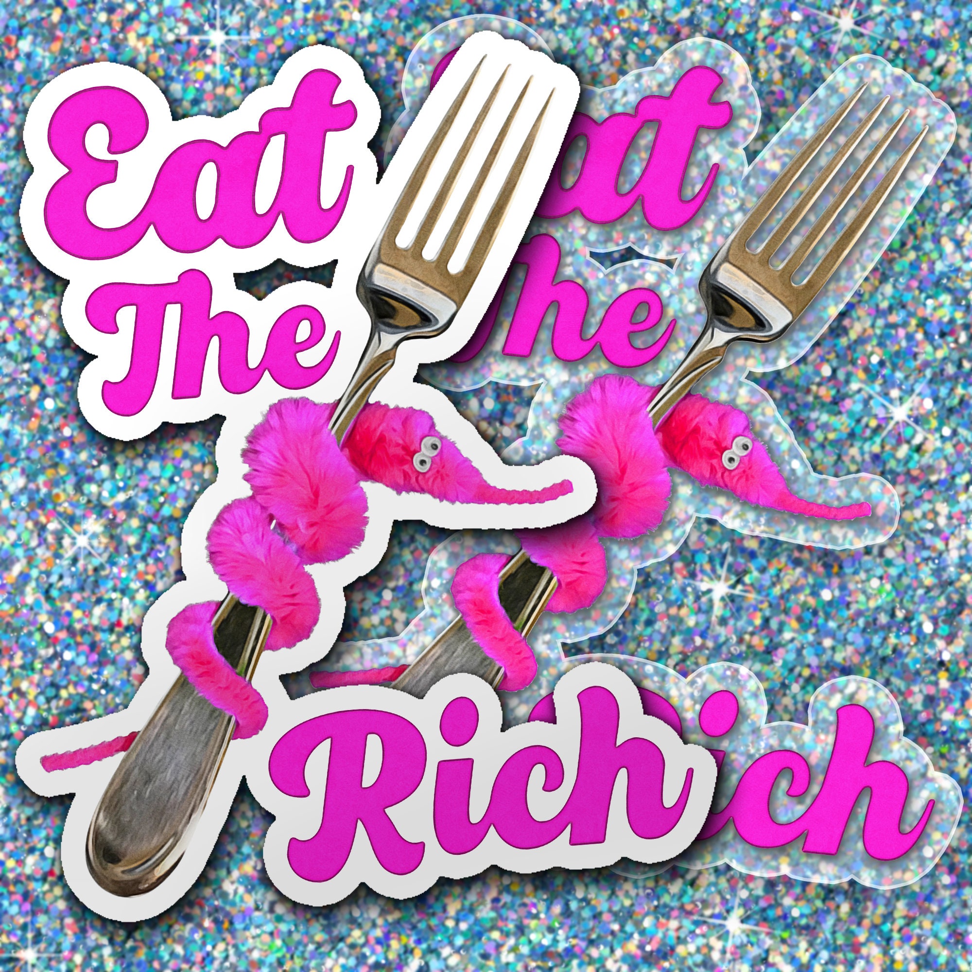 Worm on a String Cursed Sticker Eat the Rich Pink Four Sizes