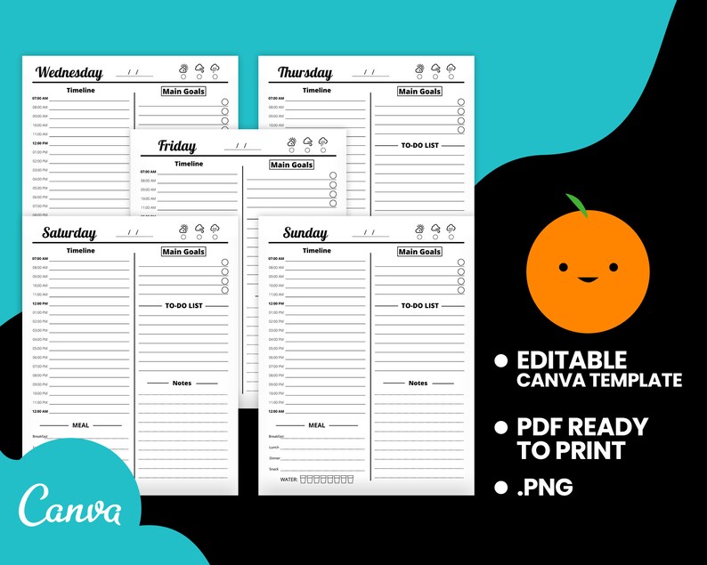 7 Days Planner Canva Template Printable PDF Weekly Planner - Etsy