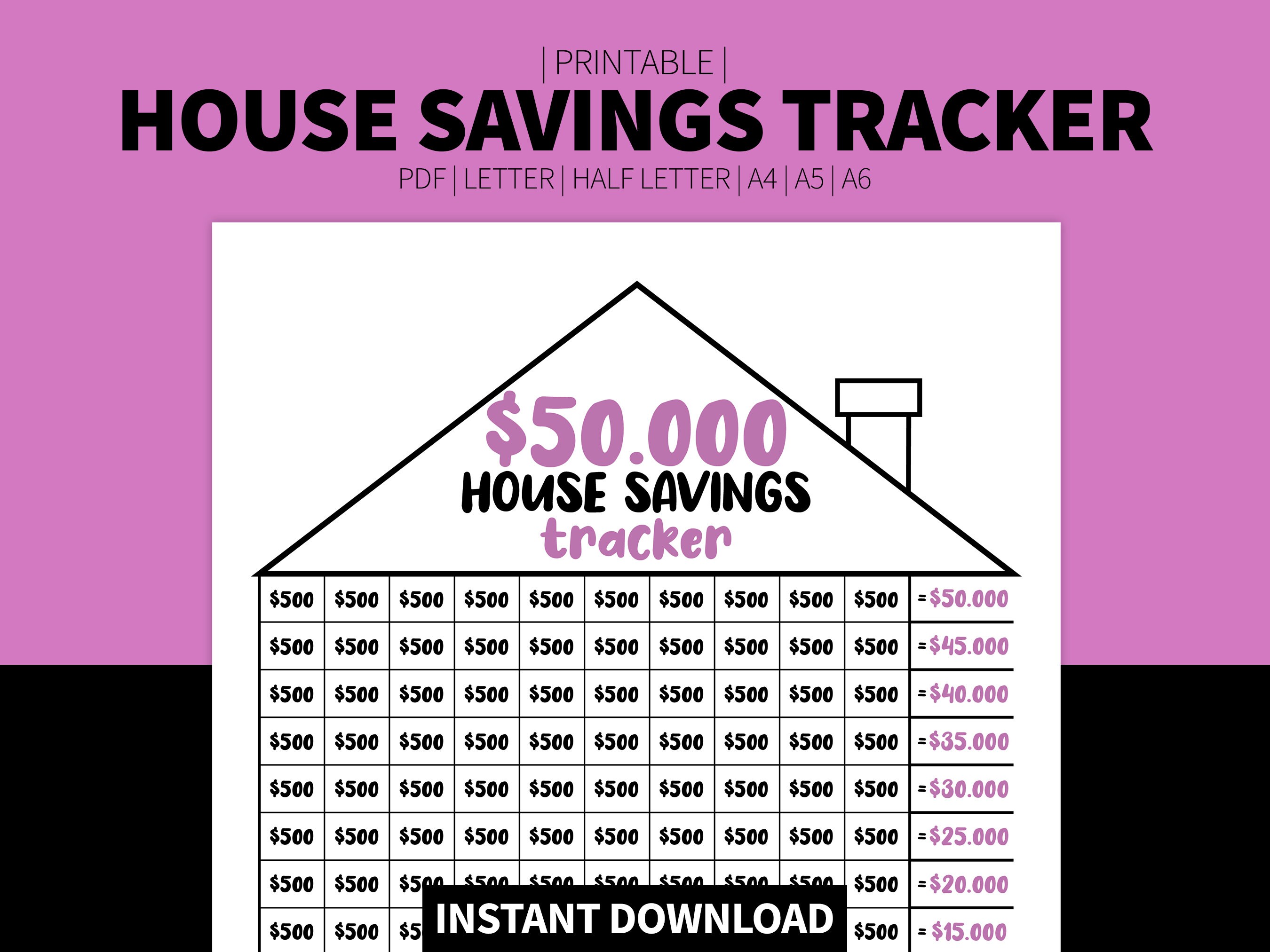 50k House Savings Tracker 50.000 Dollars Printable Savings Etsy