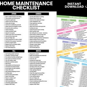 Seasonal Home Cleaning Checklist | One Page Deep Clean Maintenance Planner | Printable A4 US Letter PDF | Homeowner Binder Sheet