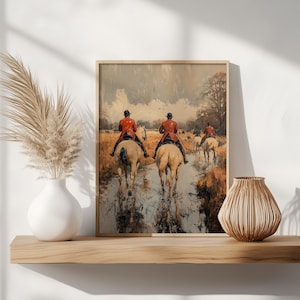 Victorian Fox Hunt Riders in Wet Field - Classical Equestrian Scene, Rustic Country Wall Art, Antique Style Printable Decor 73