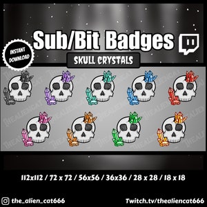 Gothic Skull Crystals Sub/Bit Badges | Twitch, YouTube, Discord | Dark, Multicolor